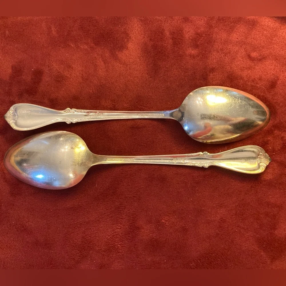 2 Silverplate Serving Spoons w/ H Monogram Wm Rogers Memory Pattern | 1960s